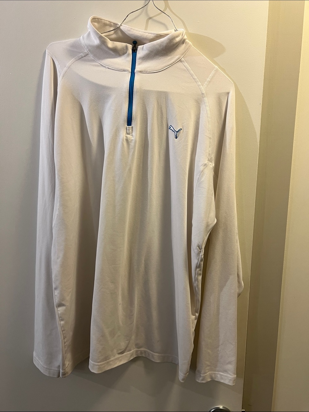 Puma White Long-Sleeve Quarter Zip with Blue Accents